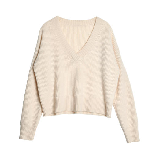 女士2021新款无染色纯山羊绒短款长袖V领套头衫 商品图4