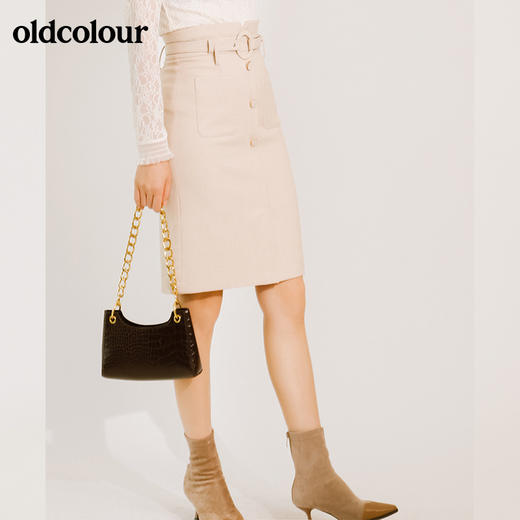 oldcolour秋季包臀显瘦休闲复古OL气质单排扣中裙M34062424 商品图1