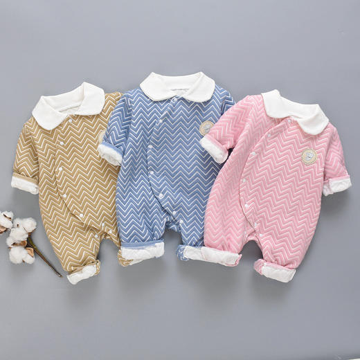 新生儿秋季新款婴儿连体夹丝棉爬服 洋气可爱小熊卡通哈衣 商品图1