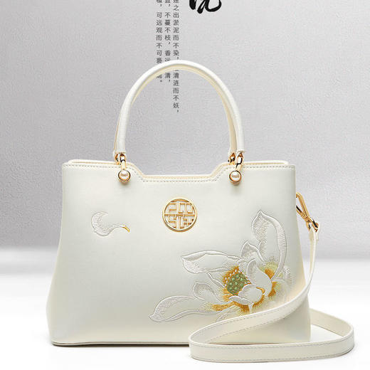 原创中国风白色莲花刺绣配旗袍女包 商品图5