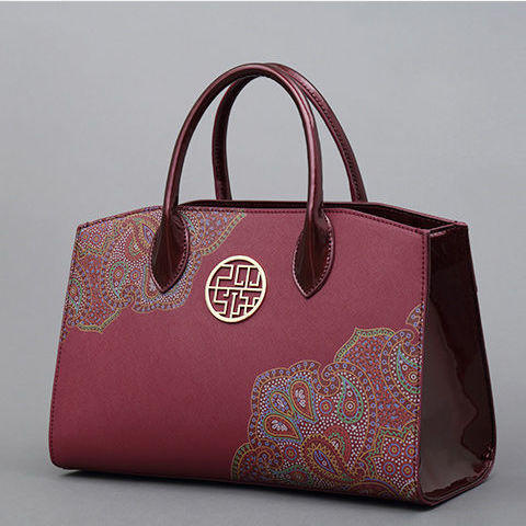 优雅民族风时尚牛皮印花女士手提包 商品图6