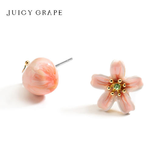 Juicy Grape 水蜜桃耳钉女甜美可爱少女气质简约不对称桃花耳饰桃子耳环耳环女 商品图2