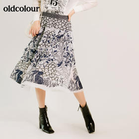oldcolour秋季专柜新款大摆刺绣绣花高腰半裙M34063418