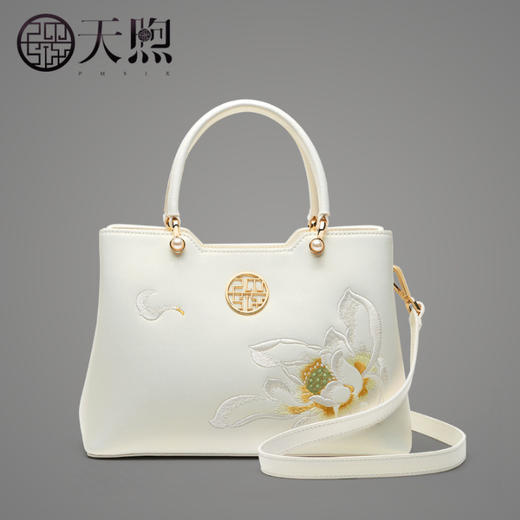 原创中国风白色莲花刺绣配旗袍女包 商品图0