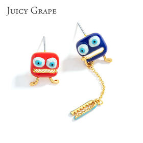 Juicy Grape 耳环2021新款潮珐琅搞怪方糖小怪兽耳钉女不对称个性设计感长耳饰