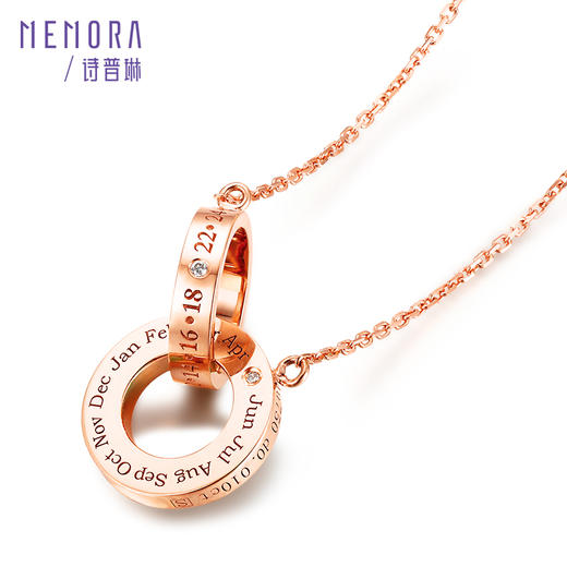 【积分抵值】时光印记玫瑰18K金钻石项链双环套链DN109103、DN0231 商品图1