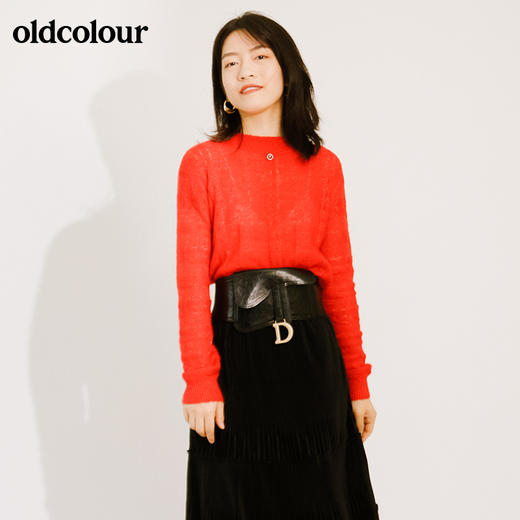 oldcolour春秋季镂空气质休闲纯色针织衫女薄款含羊毛M34052435 商品图0