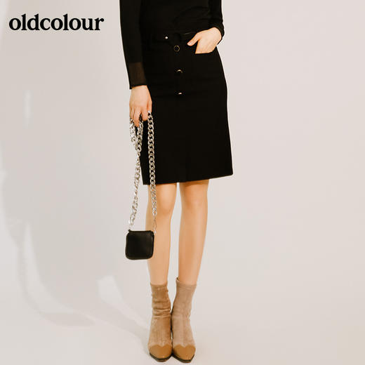 oldcolour秋季包臀显瘦休闲复古OL气质单排扣中裙M34062424 商品图4