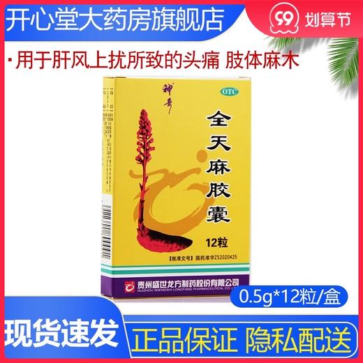 神奇 全天麻胶囊 12粒 眩晕 头痛 肢体麻木 平肝息风 商品图0