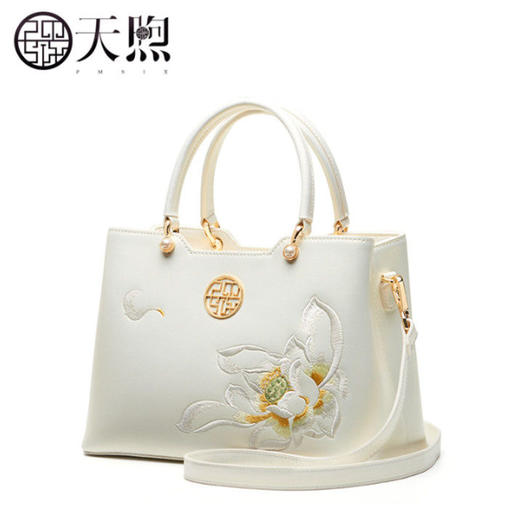 原创中国风白色莲花刺绣配旗袍女包 商品图1
