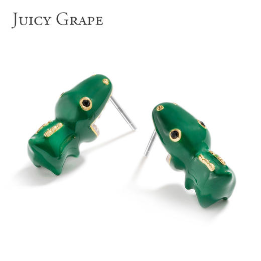 Juicy Grape 动物咬耳朵立体耳钉搞怪趣味恐龙耳环女原创设计简约个性小巧耳饰 商品图3