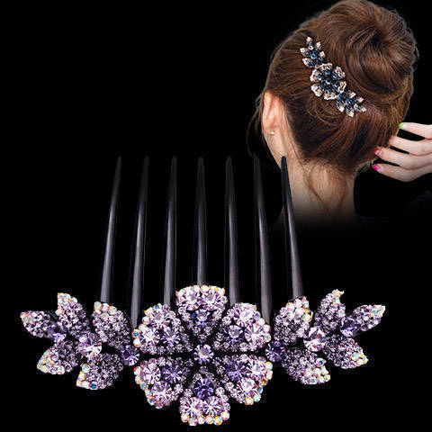 甜美韩版新款发饰镶钻花朵发梳子插梳盘发丸子头 商品图0