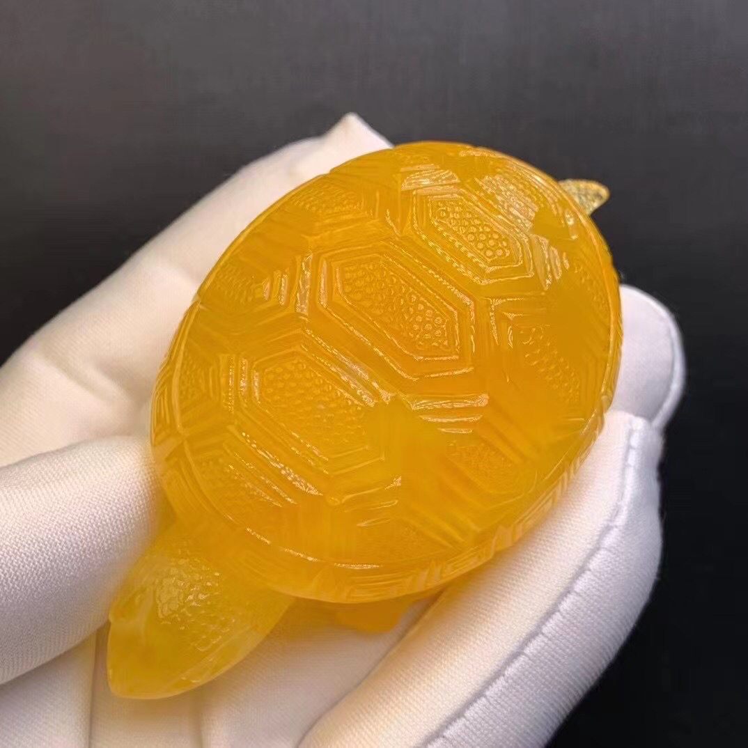 【9月】满蜜鸡油黄蜜蜡寿龟手把件雕件40.5g
