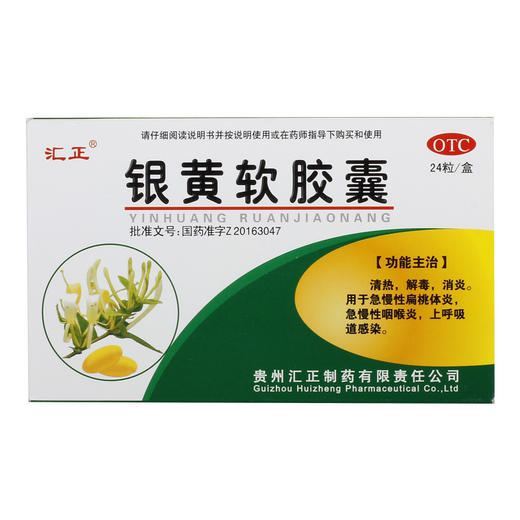 汇正银黄软胶囊0.5克*24片急慢性咽喉炎清热解毒消炎上呼吸道感染 商品图0