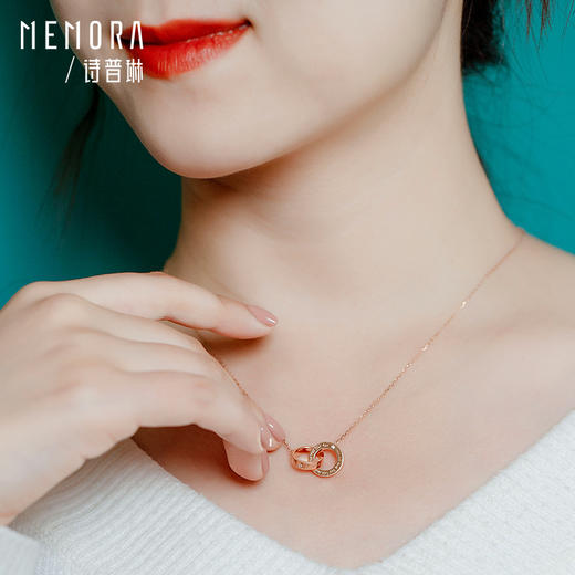 【积分抵值】时光印记玫瑰18K金钻石项链双环套链DN109103、DN0231 商品图3