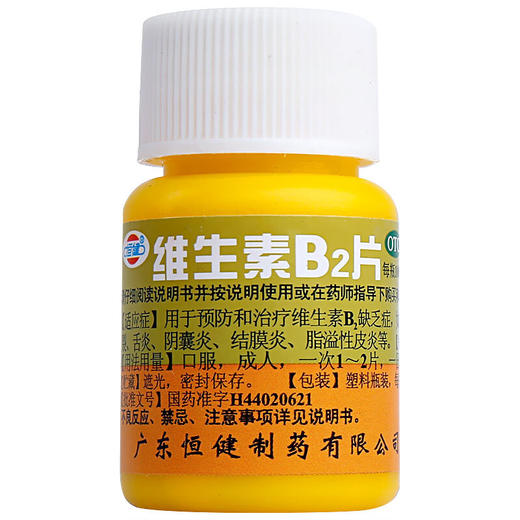 恒健 维生素B2片 100片 脂溢性皮炎 口角炎 唇干裂 舌炎 结膜炎 商品图1