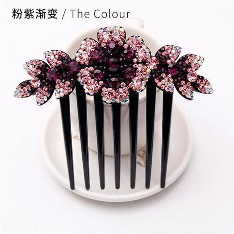 甜美韩版新款发饰镶钻花朵发梳子插梳盘发丸子头 商品图5