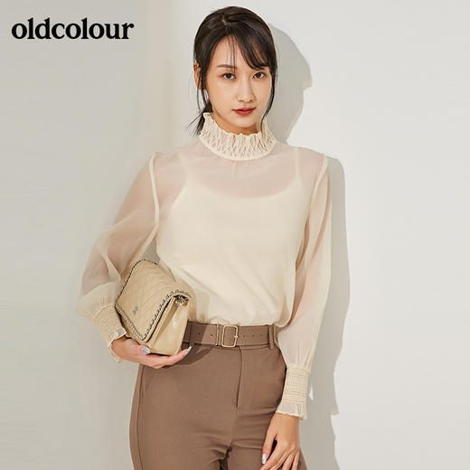 oldcolour秋季半高领莱赛尔长袖衬衫女GM31013829 商品图0