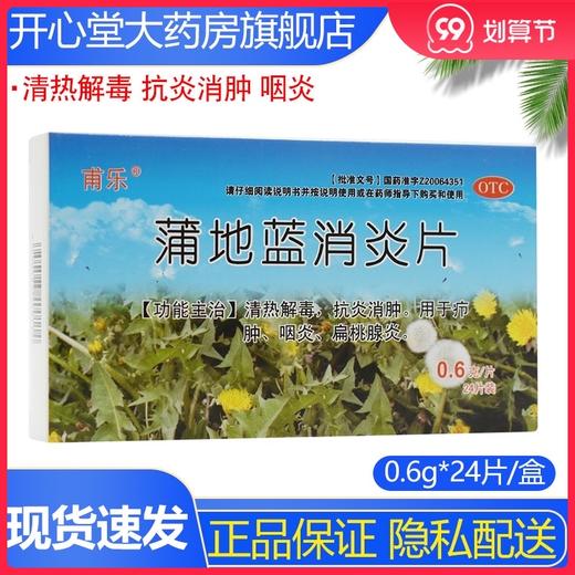 甫乐 蒲地蓝消炎片 0.6g*24片/盒 嗓子喉咙牙龈智齿牙齿牙疼 商品图0