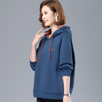 HHQ12 2021年秋季新款T恤女韩版宽松连帽休闲卫衣时尚刺绣气质上衣 商品图1