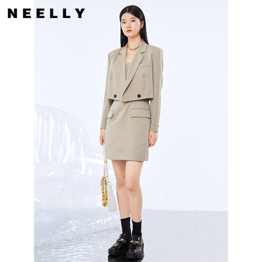 NEELLY纳俪时尚西装连衣裙套装中长款A字裙女+短款小外套时尚通勤N21081Z01127 商品图3
