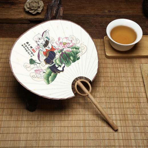 兔狲中国风古典飞天系列长柄手工宣纸团扇 商品图3