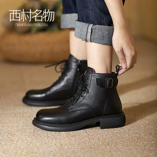 西村名物2021秋冬新款时装款真皮马丁靴女商场同款厚底女靴X21DS43801 商品图2