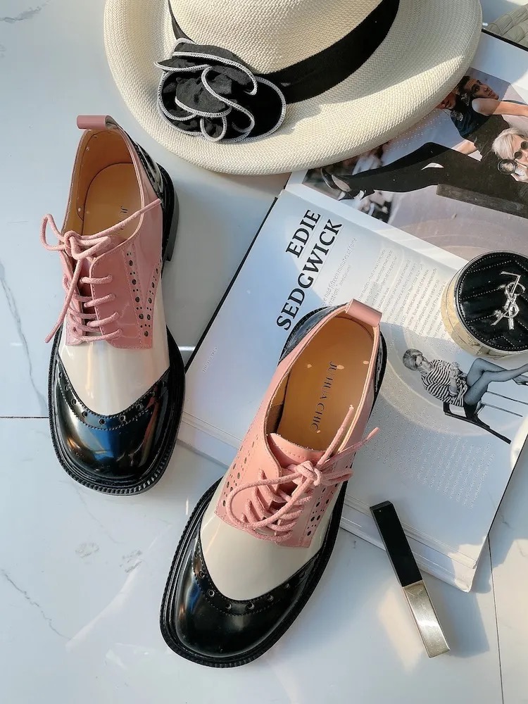 【断码特惠不退换】复古撞色英伦小皮鞋｜头层开边珠牛皮 不易褶皱 温润G级 耐穿且不爆皮 三种撞色拼接 抽象艺术感又惊艳 羊皮内里软绵舒-适 2cm鞋跟 就像运动鞋一样好走