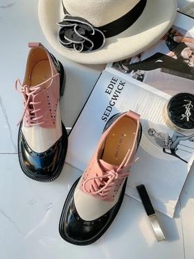 【断码特惠不退换】复古撞色英伦小皮鞋｜头层开边珠牛皮 不易褶皱 温润G级 耐穿且不爆皮 三种撞色拼接 抽象艺术感又惊艳 羊皮内里软绵舒-适 2cm鞋跟 就像运动鞋一样好走