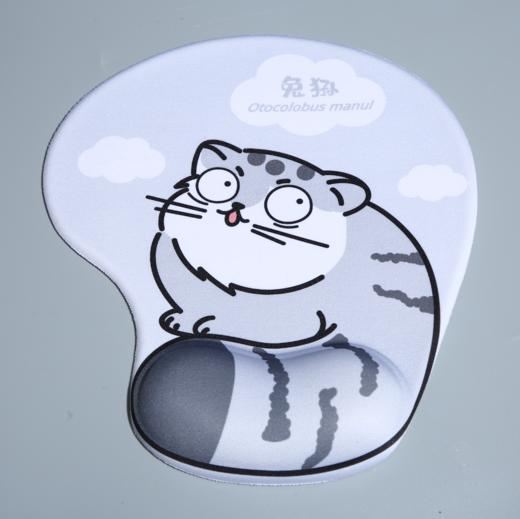 可爱卡通兔狲舒适鼠标垫 护腕 商务办公加厚大号桌垫 灰色 商品图0