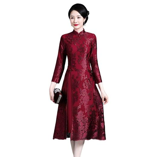 上海旗袍厂NBL-NZ240 酒红 冬天的旗袍内衬加厚酒红连衣裙嫁礼服大码喜婆婆婚宴秋装 商品图3