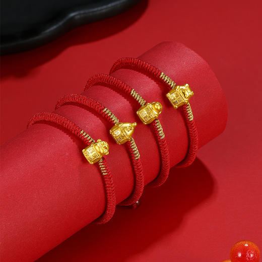 周六福珠宝黄金手链女十二生肖5D硬金转运珠红绳手饰本命年生肖虎 商品图2