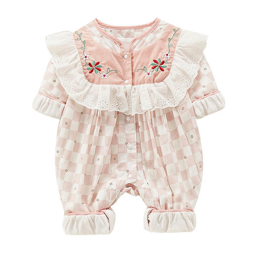 婴儿连体衣春秋女宝宝花边大领子哈衣爬服百天宴幼儿碎花外出服洋 商品图4