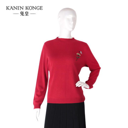 兔皇羊绒半高领口袋绣花女套衫TTB202410 商品图0