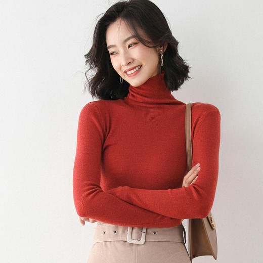 【都市摩登 温柔治愈系】2021秋冬新款韩版修身百搭高领针织衫堆堆领打底毛衣女 商品图0