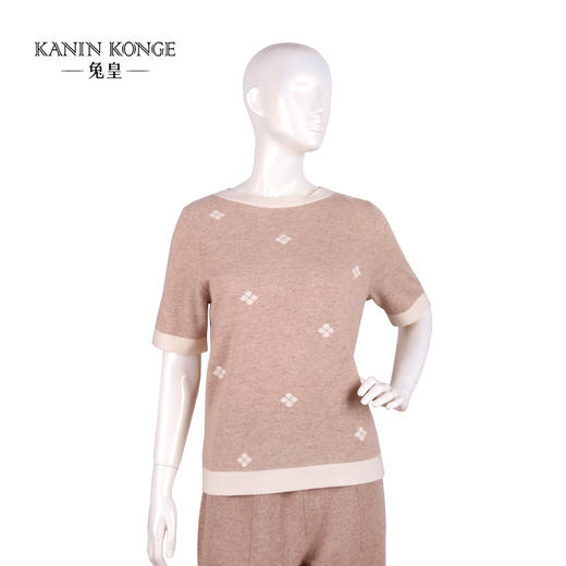 兔皇羊绒圆领嵌花短袖女套衫TTA212274 商品图0