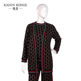 兔皇羊绒V领中长款女开衫T81632