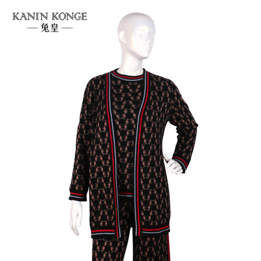 兔皇羊绒V领中长款女开衫T81632 商品图0