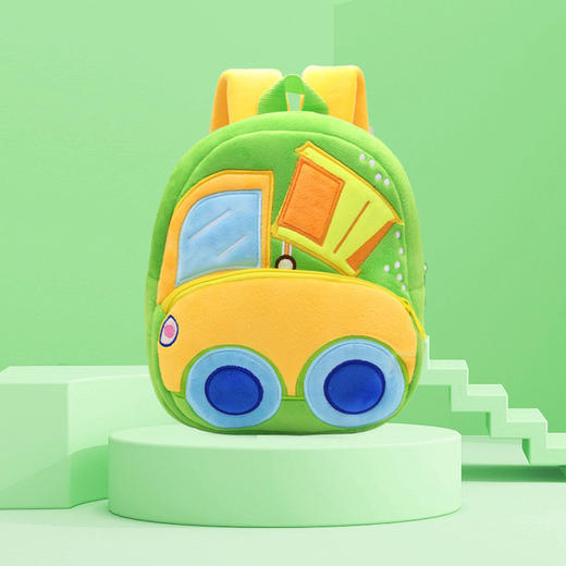 【萌系工程车款双肩包】可爱毛绒工程车推土机挖掘机背包男女儿童包包双肩书包 商品图3
