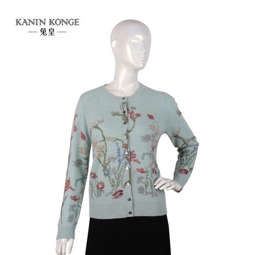 兔皇羊绒圆领印花女开衫TTA212580 商品图0