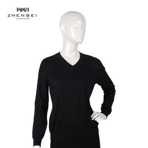 珍贝精纺羊绒一体成型V领女衫55342 商品图0