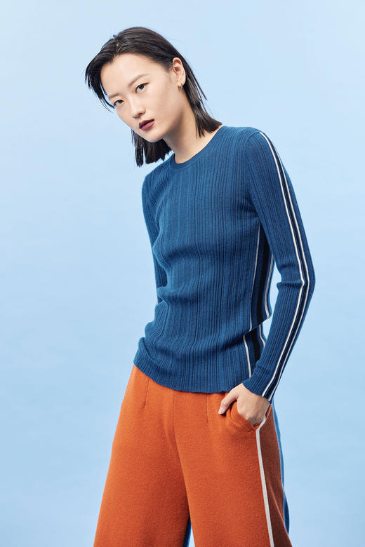  精纺羊绒撞色女套衫 SJF93W176N 商品图0