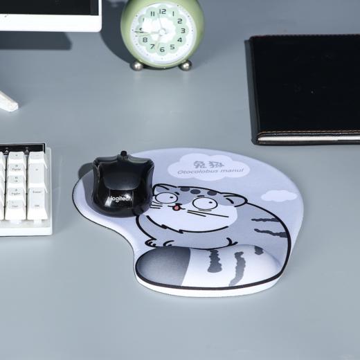 可爱卡通兔狲舒适鼠标垫 护腕 商务办公加厚大号桌垫 灰色 商品图1