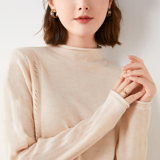 【法式浪漫】针织打底衫女内搭洋气镂空毛衫上衣2021年新款半高领毛衣女秋装 商品图1