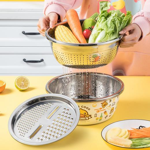 【小黄鸭联名款】炊大皇厨房储物器皿不锈钢盆套装304不锈钢盆三件套 商品图0