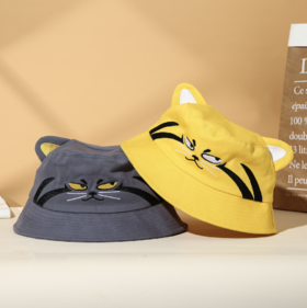 兔狲卡通趣味休闲单面平顶双耳渔夫帽