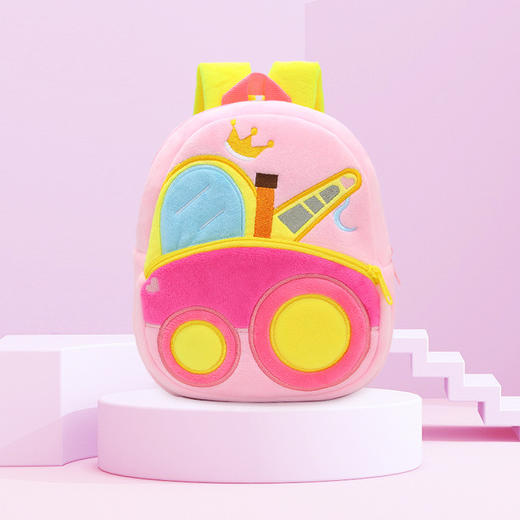 【萌系工程车款双肩包】可爱毛绒工程车推土机挖掘机背包男女儿童包包双肩书包 商品图1