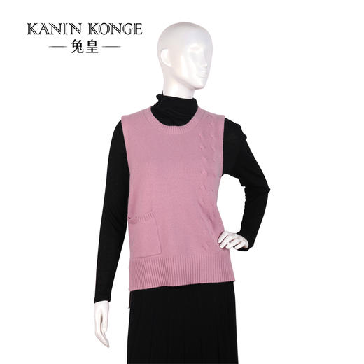 兔皇羊绒圆领绞花女套背T19218-1 商品图0