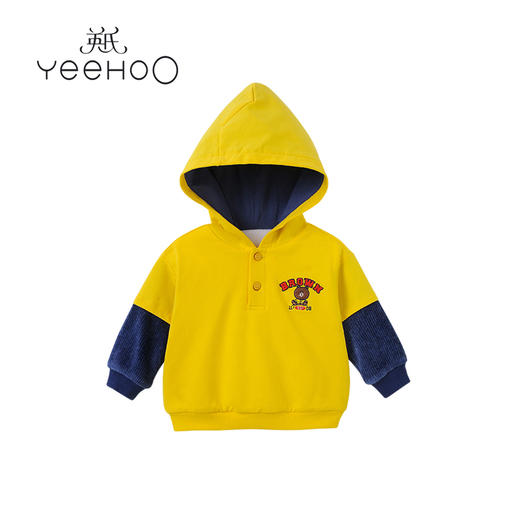 英氏-童衣类（秋）E1连针帽套衣沙砾黄100CM 商品图0