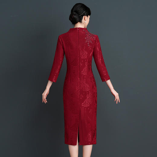 上海旗袍厂NBL-NZ340 冬季旗袍后开衩长袖改良婚宴装加绒加厚年轻款喜宴礼服 商品图2